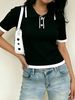 Women Ribbed Knit Polo Short Sleeve Top, Breathable Hollow Knit Shirt Soft Skin Friendly Loose Fit Blouse_ecoleips.com