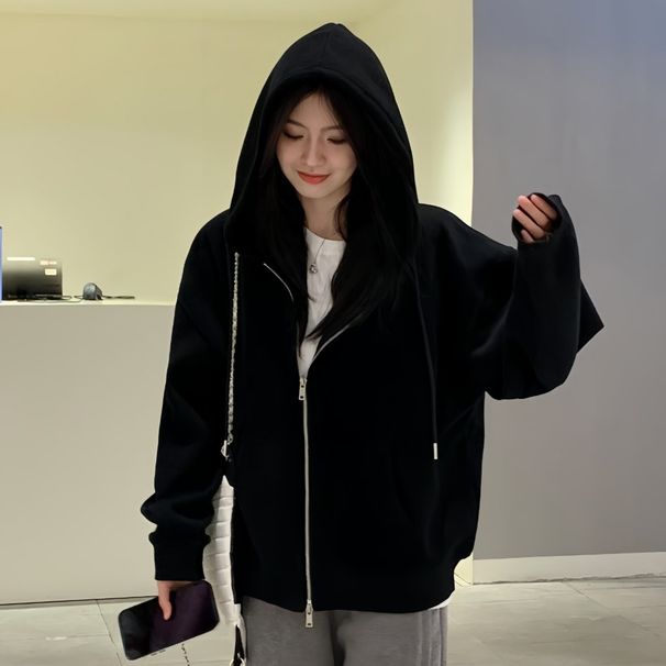 Women's Zip-Up Hoodie – Lightweight & Fleece-Lined Pullover With Adjustable Hood, Relaxed Fit (S-2XL)_ecoleips.com