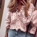 Women's Ruffle Hem Blouse With Lantern Sleeves, Oversized Casual Shirt, Solid & Floral Print Tops For Spring Summer_ecoleips.com