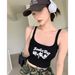 Red Sleeveless Short Camisole Women, Summer Ins Slim-fit Printed Top, Sweet And Cool Style, Suitable For Layering Or_ecoleips.com