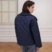 Royal Blue Quilted Puffer Jacket - Oversized Notch Lapel Coat With Diamond Stitching, Lightweight Polyester (US Sizes S-XL)_ecoleips.com