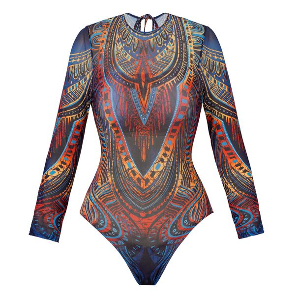Russian Women's Long Sleeve Mesh Swimsuit Quick Drying Sun Protective One-Piece for Summer Sexy Vacation Style Polyester Kruppnik_ecoleips.com