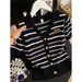Summer New Women's Black High-End Striped Collar Short Sleeve Knit Top Fashionable And Youthful_ecoleips.com