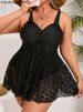 2026 Lace Patchwork Plus Size Swimwear Women Solid Strapped Large One Piece Swimsuit Brazilian Lady Chubby Curvy Bathing Suit_ecoleips.com