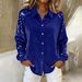 Women's Sequined Sleeve Patchwork Velvet Shirt Loose Fit Long Sleeved Elegant Blouse For Spring/Autumn_ecoleips.com