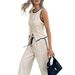 Women's Clothing Ready Stock Summer Size Women's Contrast Color Sleeveless Single Breasted Vest And Drawstring Trousers Suit_ecoleips.com