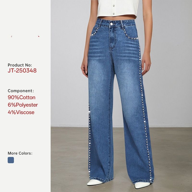 Vintage Wide-Leg Jeans – High-Waisted Relaxed Fit With Washed Denim & Beaded Embellishments_ecoleips.com