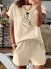 Women’s 2 Piece Outfit Set – Oversized Graphic T-Shirt And Biker Shorts Matching Set, Casual Summer Lounge Tracksuit For Daily Wear-365_ecoleips.com