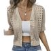 Women's Sexy Crochet Knit Cardigan – Summer Lace-Up Short Sleeve Cover-Up (Black/White/Beige/16 Colors, S/M/L/XL)_ecoleips.com