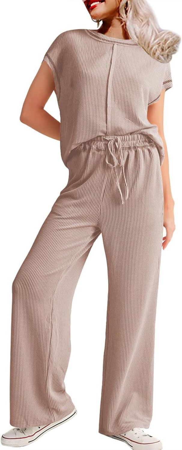 Women's Casual Pants Set Three Quarter Sleeve Loose Slim Long Trousers Style Spring Summer New_ecoleips.com