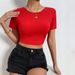 Voya Women's Sexy Backless Ultra Short Sleeved T-shirt With Exposed Belly Button Top_ecoleips.com