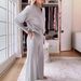 Women's Clothing New Casual Threaded V Neck Long Sleeved Loose Top Wide Leg Pants Two Piece Set_ecoleips.com