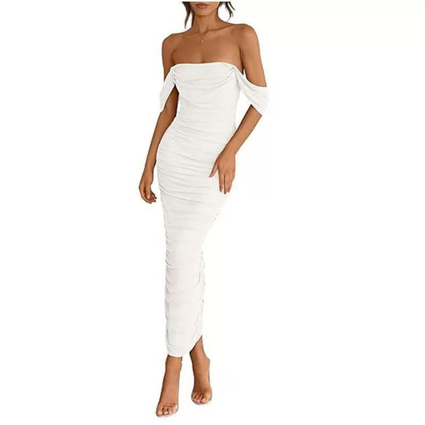 2025 Spring New European And American Cross-Border Women's Strapless Ruched Off-Shoulder Sexy Bodycon Dress_ecoleips.com