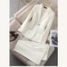 Women's Clothing Elegant Stretch-Fit Women's Business Suit Set - Professional Blazer & Pants Office Wear, White, Polyester-Spandex Blend, S-XXL_ecoleips.com