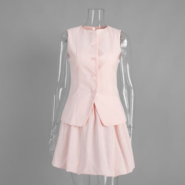 Women's Vest & Skirt Set – Floral Bow Short Skirt & Sleeveless Top (Beige/Pink/White, S/M/L) | Summer Casual Outfit_ecoleips.com