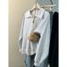Real Shot Of Foreign Trade White Gray Half-zip Long-sleeve Sweatshirt Women, Thin Loose Polo Collar Top For Spring And_ecoleips.com