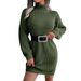 Real Shot Autumn Winter European American Casual Button High Neck Long Sleeve Base Sweater Dress Independent_ecoleips.com
