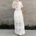 Women's Clothing Spring And Summer Lace Long Sleeved V Neck Solid Color Chiffon Summer Dress_ecoleips.com