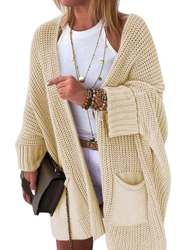 Women's Clothing Solid Color Long Sleeved Cardigan Knitted Cardigan Long Sleeve Open Front Sweater Coat Casual Loose Fit Fall Winter Solid Color_ecoleips.com