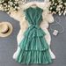 Women's French Style Dress Yellow Heavy Duty Pleated Collar Tie Waist Slimming Chiffon Cake Skirt With Ruffles Casual Summer Dress_ecoleips.com