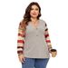 "Plus Size V-Neck Striped Patchwork Blouse – Stylish Long-Sleeve Shirt For Women (1XL-4XL)"_ecoleips.com