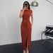Women's Clothing Summer Women's Slim Fit Dress Fashion Temperament Solid Color Round Neck For Formal & Casual For Women_ecoleips.com