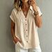 V Neck Loose Fit Slimming Single Breasted Pleated Women's Shirt Blouse Top Relaxed Everyday Wear Comfortable Feshion_ecoleips.com
