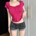 Light Blue Washed Low Rise Stretch Denim Shorts for Women Slimming Fit Super Stylish Bodycon Rolled up Hem Perfect for Summer_ecoleips.com