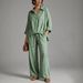 Women's Two Piece Set European American Style Relaxed Lapel V Neck Top High Waisted Drawstring Wide Leg Pants_ecoleips.com