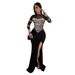 Women’s Clothing sexy hot diamond perspective stitching slim fit slit stretch dress_ecoleips.com