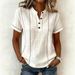Women's Clothing Printed Button-Up Short Sleeve Shirt Casual Stand Collar Top Loose Fit Summer Fashion_ecoleips.com