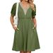 European And American Cross-Border Trade 2023 Spring/Summer Solid Color Lace Patchwork V-Neck Short Sleeve_ecoleips.com