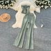 Women's Retro Slim Fit Denim Two Piece Set Strapless Top High Waisted Flared Pants Slimming Design_ecoleips.com