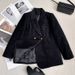 Women's Clothing Winter-Ready Velvet Blazer For Women – Cozy Fleece-Lined Office Jacket, Double-Breasted Chenille Blazer Elegant Black_ecoleips.com