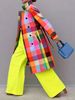 Women's Plaid Print Long Coat – Oversized Checkered Trench (Breathable Polyester, Belted Waist, Unisex Fit)_ecoleips.com