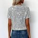 Women's Silver Glitter V-Neck Short Sleeve T-Shirt Slim Fit European American Style Top for Nightclubs Casual Summer Fashion_ecoleips.com