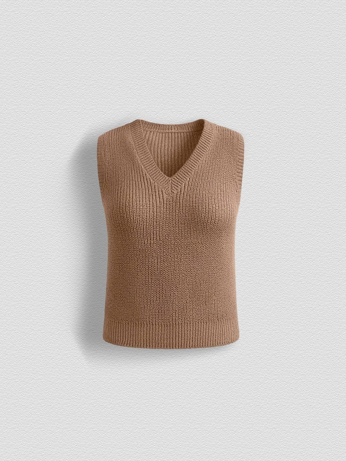 Women's V-Neck Knit Sweater Vest, Casual Sleeveless Ribbed Knit Tank Top_ecoleips.com