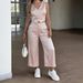 Women's V Neck Sleeveless Vest Wide Leg Suit Single Breasted Spring Summer Clothing Set_ecoleips.com