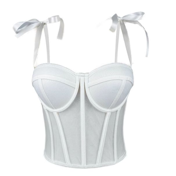 Women's Clothing Fishbone Bra Sexy Perspective Slim Line Bow Tie Belt Chest Pad Outer Wear Bra_ecoleips.com