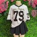 Women's Clothing Casual Fashion Loose Street Printing Trend V Neck Short Sleeved Top Sports Style Striped T Shirt_ecoleips.com