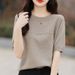 2025 Summer New Women's Clothing Quilted Beads Ice Silk Short-sleeved Knitted Sweater T-shirt Women's Round Neck Thin_ecoleips.com