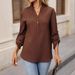 Women's V Neck Half Open Button Shirt Versatile Stylish Top For Hot Selling_ecoleips.com