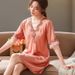 Women's Summer Nightgown With Chest Pads 2026 New Pajamas Women's Sexy Ice Silk Short-sleeved Dress Silk Loungewear_ecoleips.com