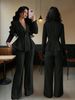 Elegant Flared Pantsuit Set For Women - Slim Fit Blazer & High-Waist Trousers, Office To Evening (Black/Red/Cream)_ecoleips.com