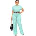 Audday 10014 Casual Women's Short Sleeve Top Summer Solid Color Versatile Loose Straight Long Pants Two-Piece Set_ecoleips.com
