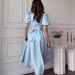 Sweet & Elegant Short-Sleeve Maxi Dress – Retro-Inspired Flowy Summer Dress In Pink, Black & Light Blue, Cotton-Polyester Blend, Bubble Sleeves_ecoleips.com