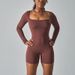 Lace Long Sleeve Bodysuit – Stretchy Square Neck Jumpsuit With High Waist & Sexy Back Detail (S-XL, Black/Pink/White/Tan)_ecoleips.com