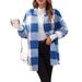 Women's Longline Plush Hooded Cardigan With Pockets - Cozy Fall Winter Fleece Open Front Coat In Checkered Pattern, Loose Fit Streetwear_ecoleips.com