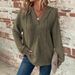 Women's Hooded V-Neck Long Sleeve Waffle Knit Pullover Sweatshirt Casual Sports Drawstring Button Detail Elegant Fashion Polyester_ecoleips.com