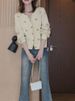 K New V-neck Versatile Soft Style Cardigan With Button Star Soft And Glutinous Sweater For Women's Top. No Bags, Necklaces, Or Other Accessories._ecoleips.com